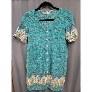 Temofon Summer Mini Dress Women's Medium Blue Floral Print Short Sleeve B82